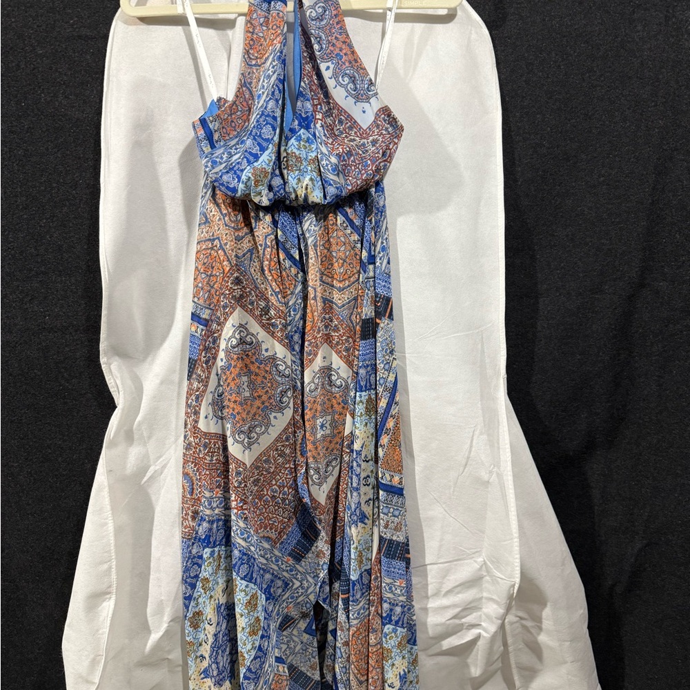 The Clothing Company Blue and Orange Patterned Jumpsuit